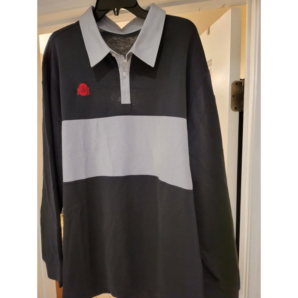 $60 Mens Size M Nike Ohio State Buckeyes Long Sleeve Polo Rugby Shirt DO4715-045